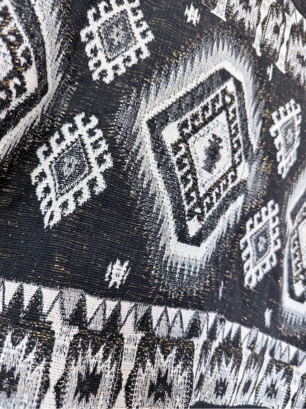 Vintage 90s Flashback Tapestry Jacket S Black White Gold Western Cropped - Picture 4 of 12
